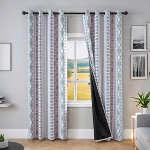 Blackout grommet curtains with bohemian geometric patterns for bedroom privacy