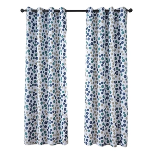 Nordic minimalist blackout curtains with navy and green irregular polka dot pattern