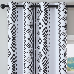 Nordic blackout curtains with black geometric patterns and silver grommets for bedroom