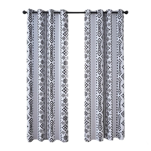 Nordic blackout curtains with black geometric print and grommet top for living room