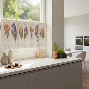 Japanese style linen cabinet curtain with vintage tulip print for kitchen partition