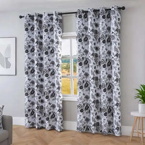 Nordic black and white floral blackout curtains with metal eyelets for bedroom and living room