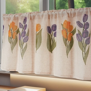 Japanese style tulip linen cabinet curtain with floral pattern for kitchen partition