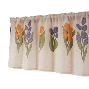 Japanese style linen cabinet curtain with vintage tulip floral pattern and rod pocket top