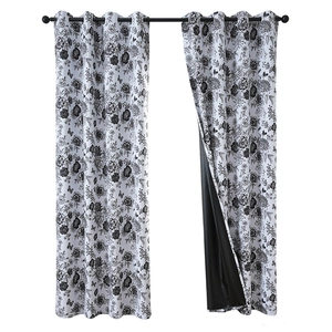Nordic minimalist blackout curtains with black rose patterns and metal grommet top