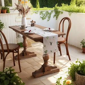 Pastoral Linen Polyester Embroidered Cactus Table Runner With Tassels Fresh Style Coffee Table Dining Decor