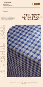 Macro shot of thickened blue and white gingham fabric with detailed digital weaving texture