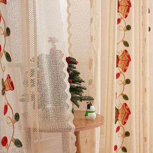 Lace Christmas curtains featuring festive bell embroidery for living room decor