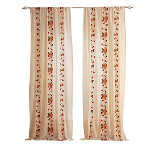 Set of 2 Christmas embroidery lace sheer curtains with festive holly and bell patterns