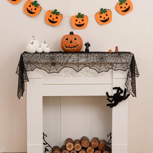 Halloween black lace spider web fireplace scarf with star pattern for party home decor