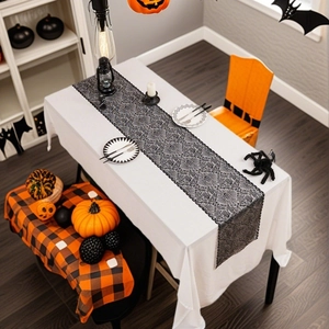 Runner da tavola Halloween in pizzo nero con motivo ragnatela per decoro festivo