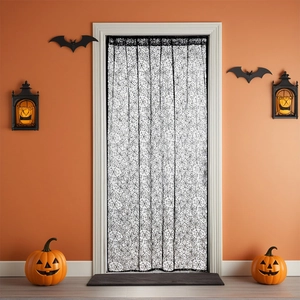 Halloween black lace spider web door curtain for spooky party home indoor decoration