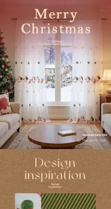 Close-up of festive Christmas embroidery with Santa and stockings on white sheer curtain