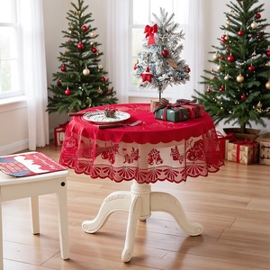 Christmas Red Lace Tablecloth Elegant Hollow Out Round Square Table Cover For Holiday Party Home Dining Room Decoration