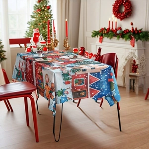 Christmas Theme Party Rectangular Tablecloth Printed Polyester Fabric Table Cover For Holiday Dining Room Home Decor