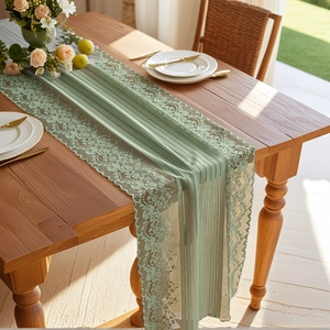 Pastoral Lace Hollow Out Floral Table Runner For Dining Table Living Room Decoration Soft Polyester Rustic Farmhouse Style Tablecloth