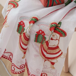 Christmas embroidered sheer curtain with festive Santa Claus pattern for home decor
