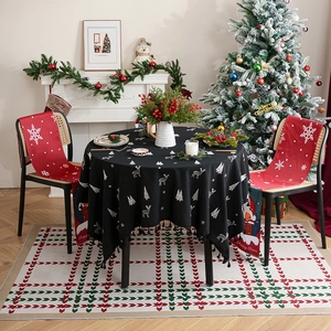 Christmas tablecloth set with black reindeer round table cover and red Santa chair cover