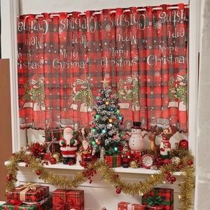 Christmas snowman coffee curtain with red buffalo plaid and Merry Christmas print