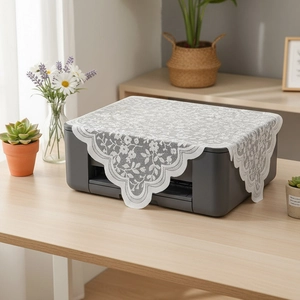 French Vintage White Lace Floral Dustproof Cover Cloth For Printer Bedside Table Microwave Scalloped Edge Decorative Fabric Household Utility Covers