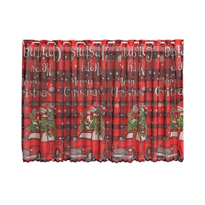Christmas buffalo plaid cafe curtain with red truck and Merry Christmas print