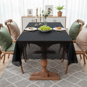 Retro Hollow Lace Tablecloth Geometric Greek Key Pattern Rectangular Dustproof Table Cover For Home Kitchen Dining Decor