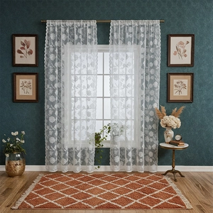 French Vintage Polyester Floral Lace Embroidery Curtains Semi Transparent Window Voile Draperies With Scalloped Edge For Living Room