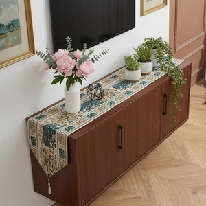 American Vintage Elephant Striped Table Runner With Tassels Polyester Jacquard Fabric Decorative Table Cover For Dining Room
