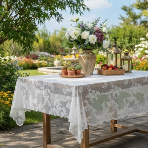 Elegant Lace Tablecloth Rectangle Square Floral Embroidery Hollow Scalloped Edge Table Cover For Dining Room Kitchen Party Home Decor