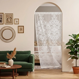 White French lace door curtain with elegant floral patterns for home partition