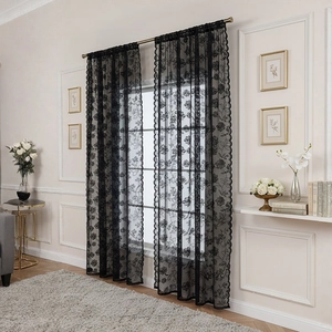 French Style Lace Sheer Curtain Floral Embroidery Scalloped Edge Window Treatment For Bedroom Living Room Balcony Home Decor
