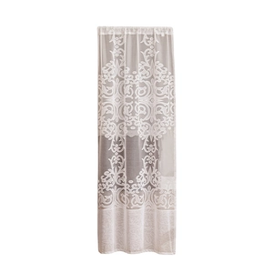 Elegant white lace door curtain with damask floral patterns and embroidered edges