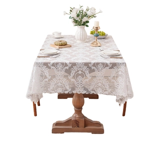 Elegant white lace tablecloth with baroque damask floral patterns for dining room tables