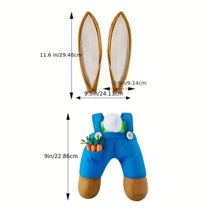 Detaillierte Größenangaben für Osterhasenohren und blaues Latzhosen-Deko-Set