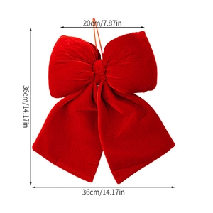 Red velvet Christmas bow hanging ornament with size details 20cm by 36cm for festive decor