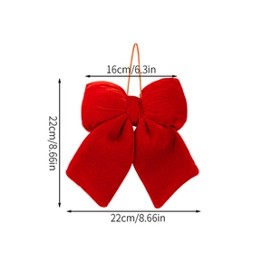 Detail view of 22x22cm red velvet Christmas bow with precise dimension annotations