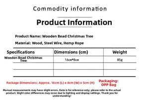 Detailed size chart for wooden bead Christmas tree ornament with 16x8cm dimensions