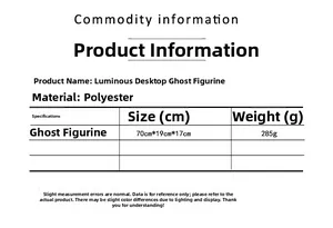 Size chart and specifications for the glowing Halloween ghost desktop decoration