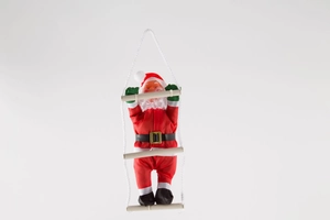 Detail view of 25cm climbing Santa Claus hanging decoration on a rope ladder