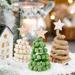Nordic Minimalist Wood Bead Christmas Tree Desktop Ornament Spiral Design With Star Topper Holiday Table Decoration