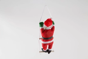 Detail view of a 25cm plush Santa Claus climbing a rope ladder with fabric texture