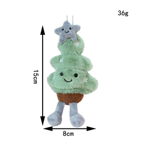 Christmas plush tree hanging ornament with smiling face and grey star topper