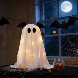 Luminous Halloween ghost decoration with warm LED lights for outdoor garden and tabletop