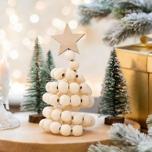 Nordic minimalist wooden bead Christmas tree tabletop ornament with star topper