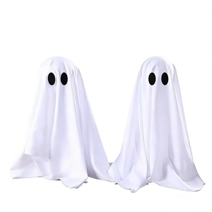 Set of two white minimalist Halloween ghost costumes for outdoor and patio decor