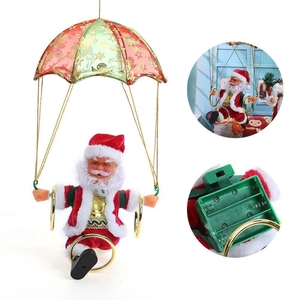 Père Noël électrique avec parachute étoilé décoration suspendue pour cadeaux de Noël