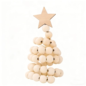 Minimalist spiral wood bead Christmas tree desk ornament with a star topper decoration