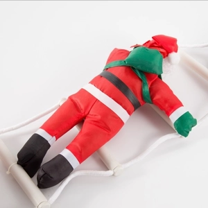 Père Noël festif de 25cm grimpant sur une échelle blanche décoration à suspendre au mur