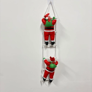 Duo de Père Noël de 25 cm grimpant sur une échelle de corde pour décoration de Noël