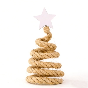 Macro detail of Nordic Christmas tree decor made of natural hemp rope with white star